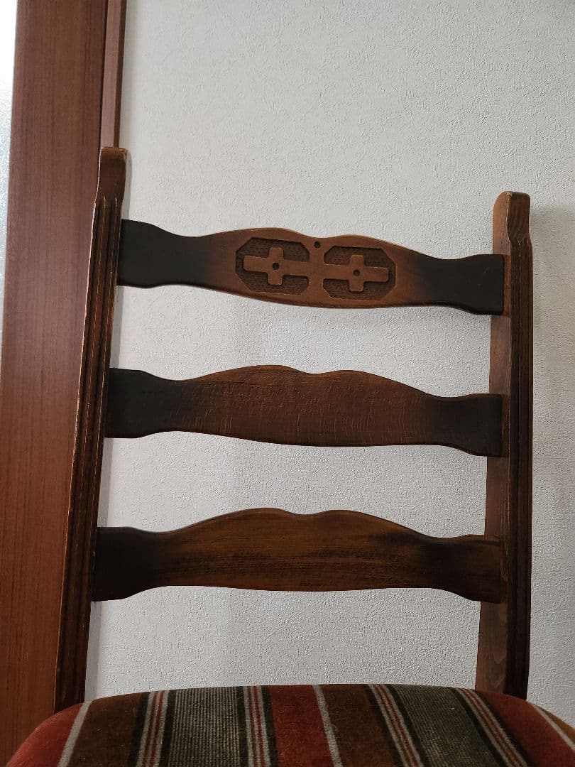 オールドカリモク ベロアストライプ 木製椅子 アームレス ダイニングチェア