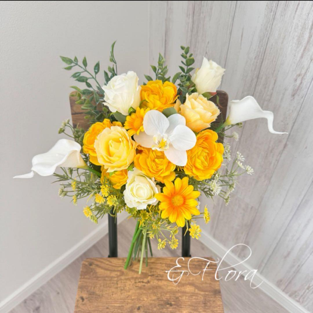 はな　(ブートニア付き)ウェディングブーケ　アーティフィシャルフラワー
