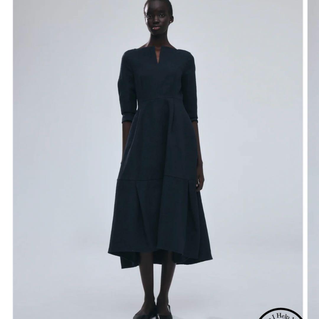 ローブブラン　新品　Keyneck Jacquard Dress M ネイビー