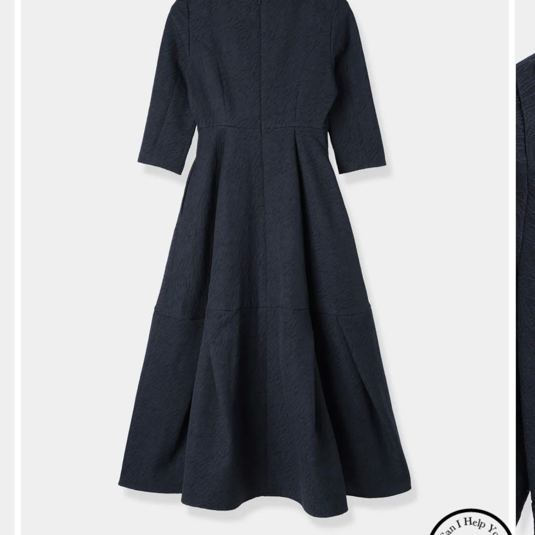 ローブブラン　新品　Keyneck Jacquard Dress M ネイビー