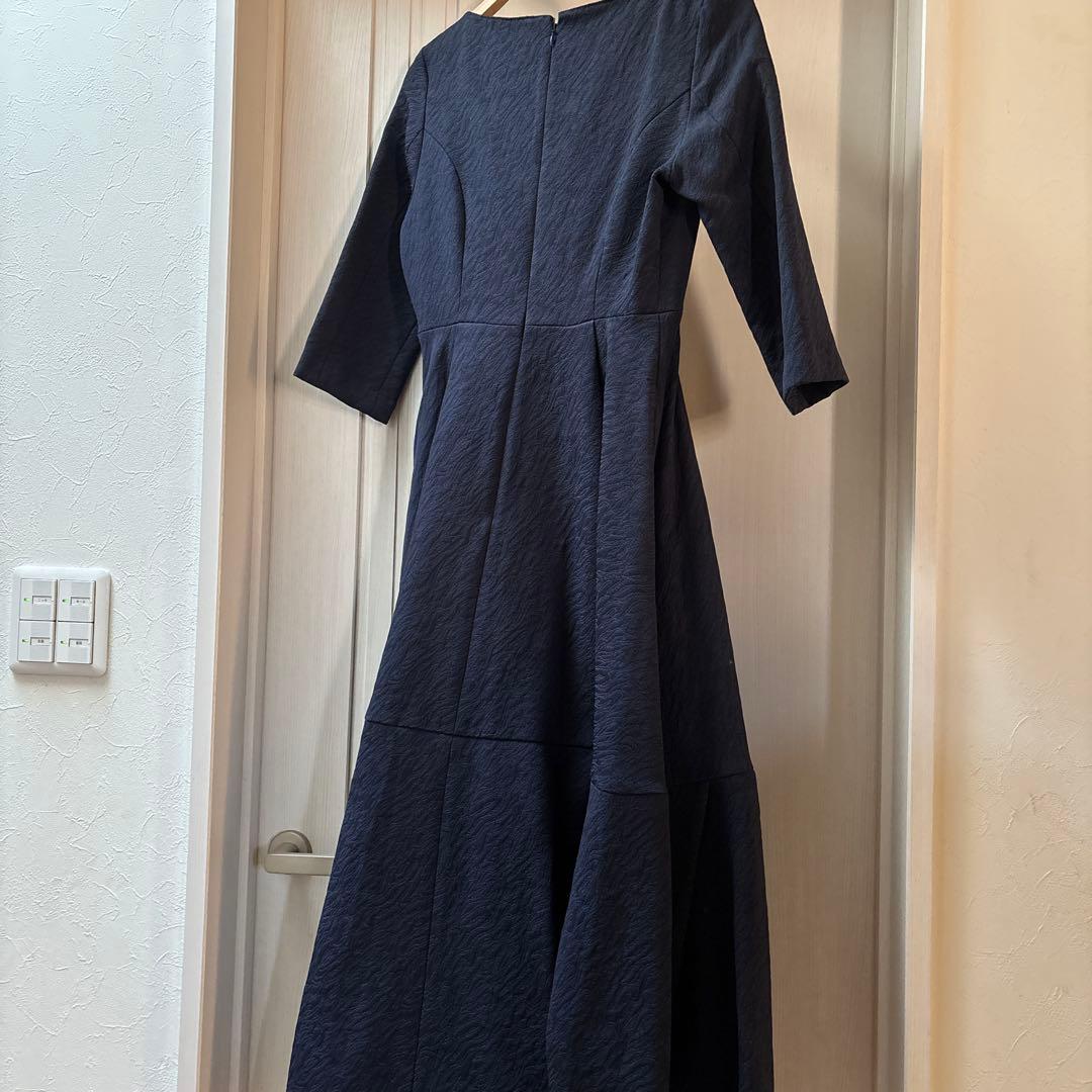 ローブブラン　新品　Keyneck Jacquard Dress M ネイビー