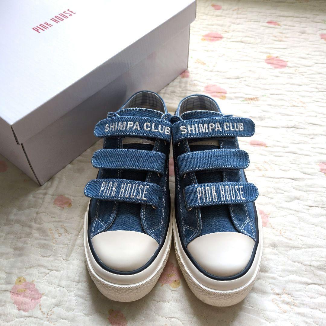 ま*ん様 新品 ピンクハウス♥ロゴ刺繍ベルクロミュールスニーカー／ミズイロ