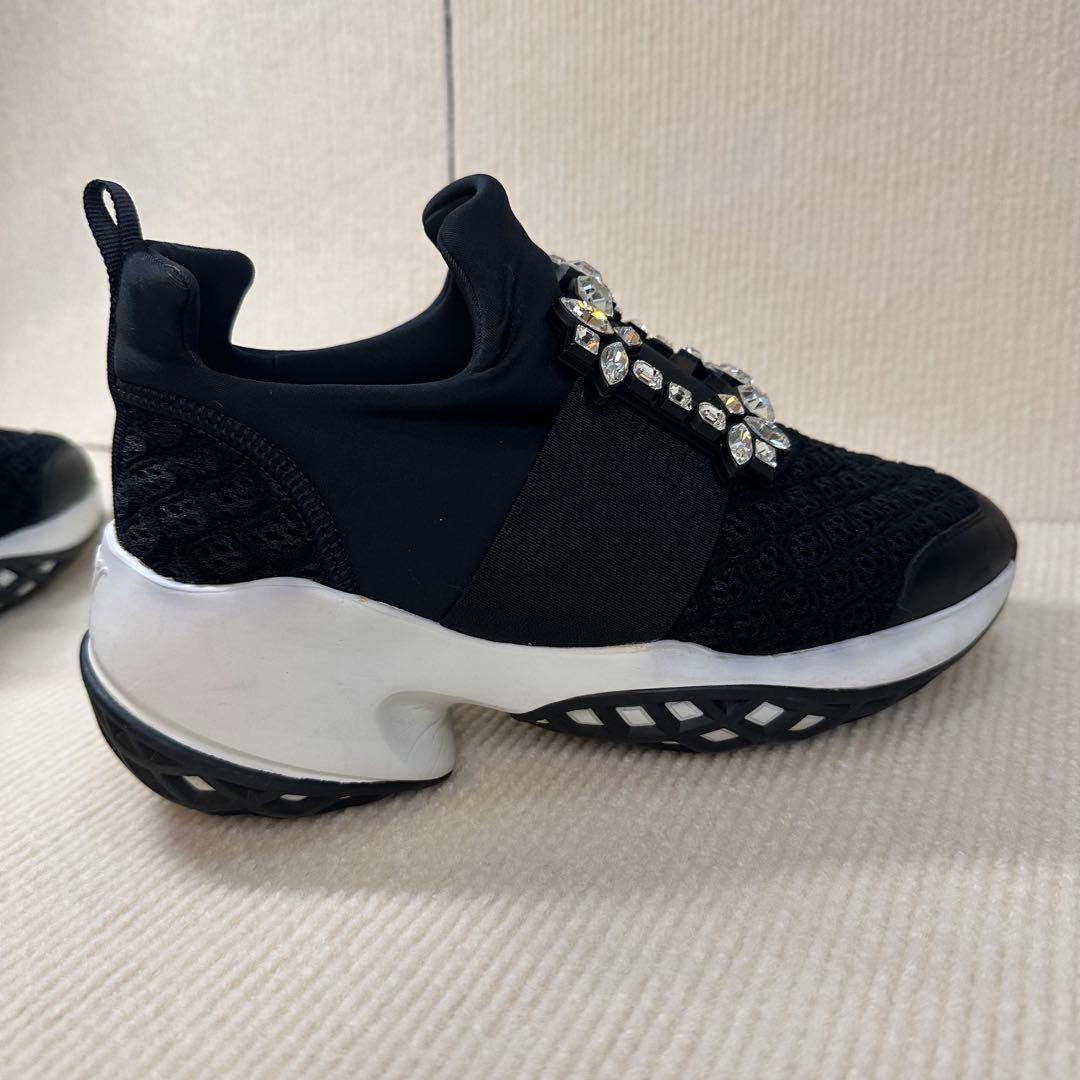 RV クリスタル装飾 スリッポンスニーカー 黒