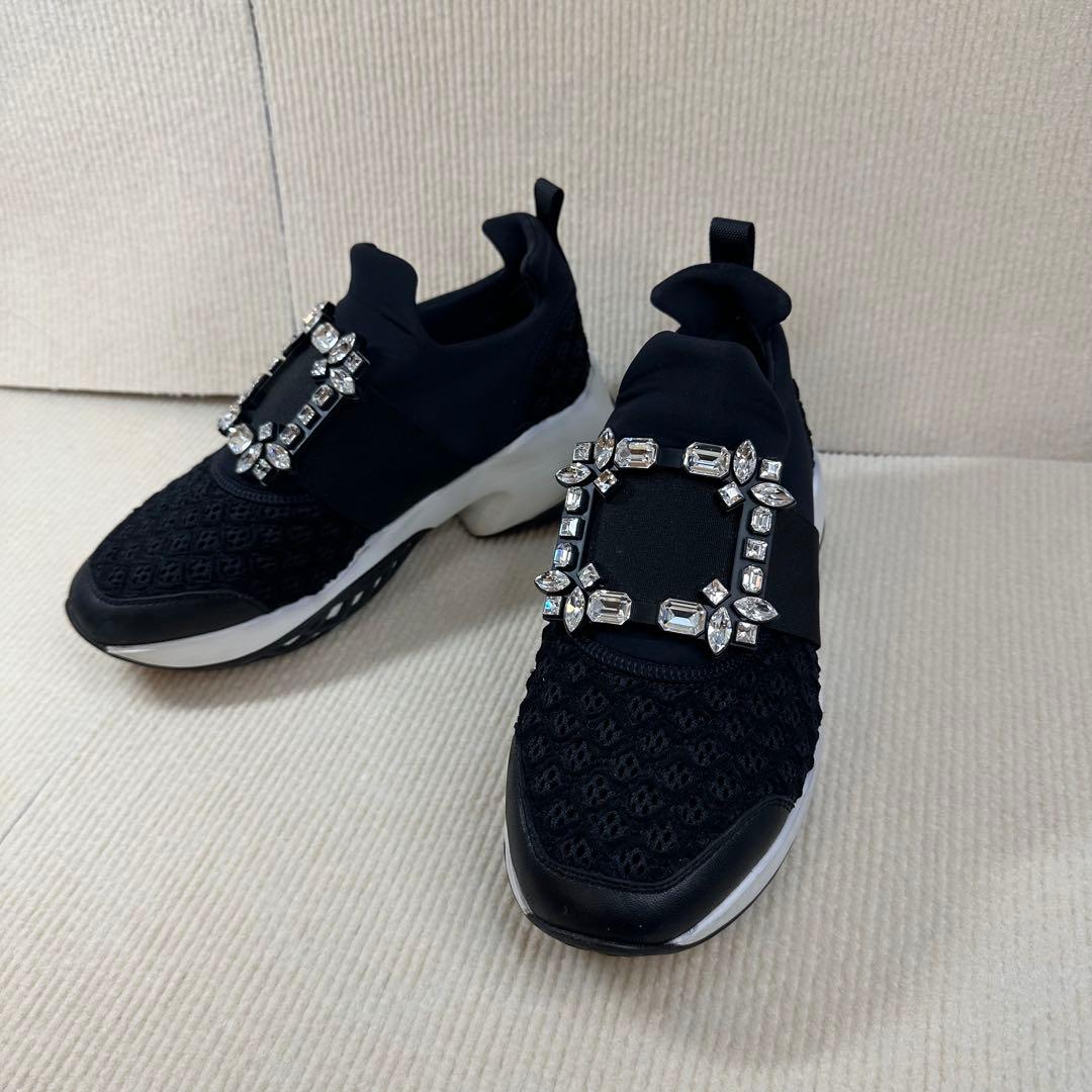 RV クリスタル装飾 スリッポンスニーカー 黒