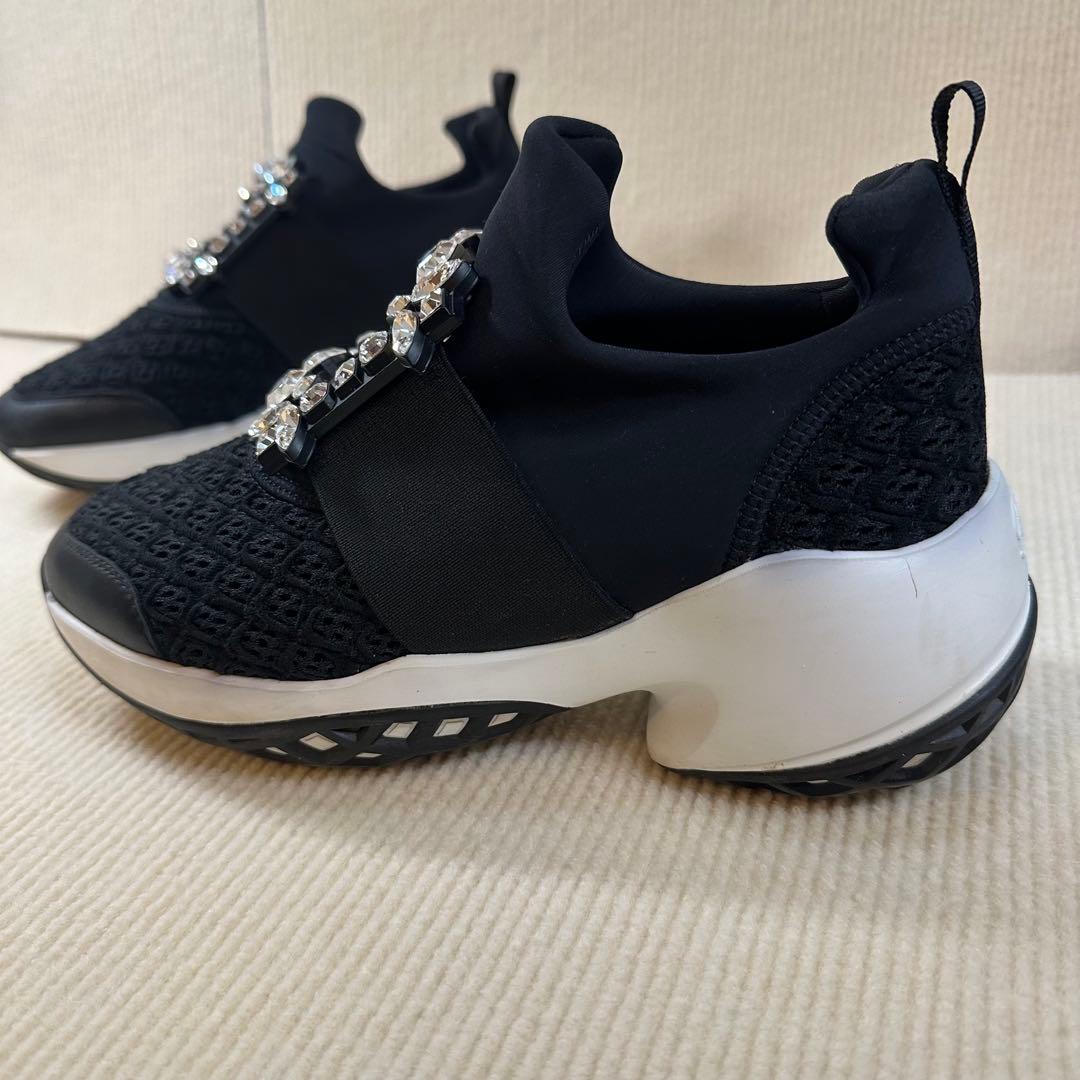 RV クリスタル装飾 スリッポンスニーカー 黒