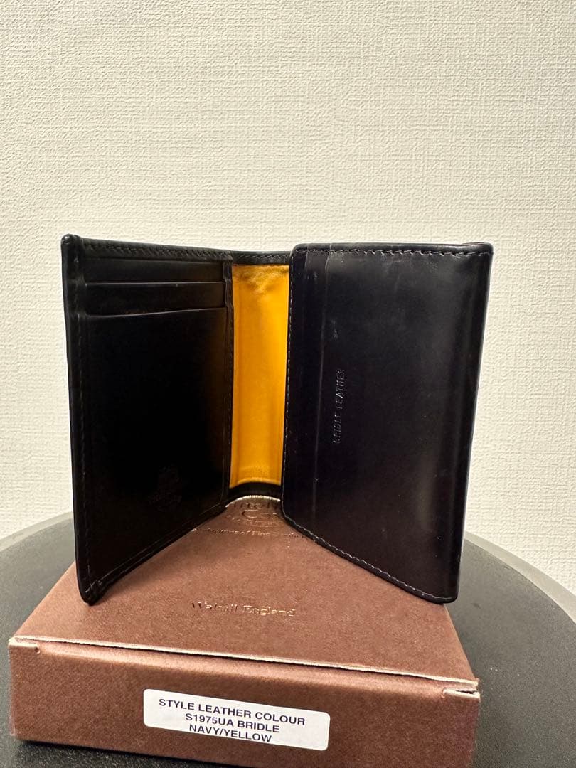 [クリーナー付き]Whitehouse Cox 二つ折り財布 ネイビー/イエロー