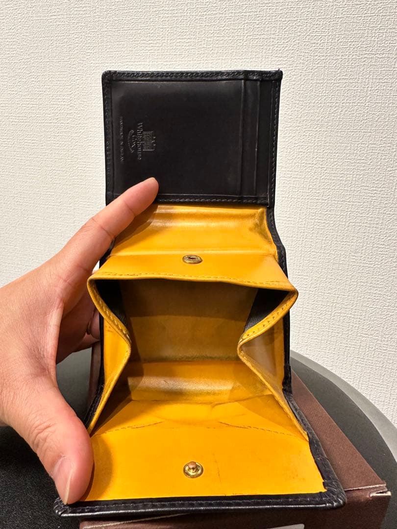 [クリーナー付き]Whitehouse Cox 二つ折り財布 ネイビー/イエロー