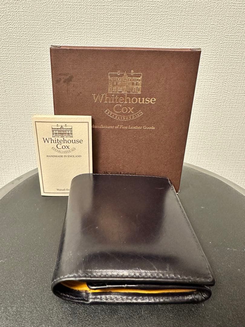 [クリーナー付き]Whitehouse Cox 二つ折り財布 ネイビー/イエロー