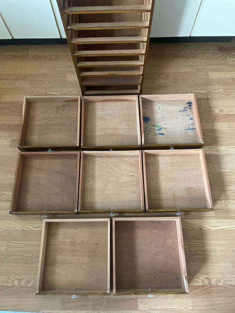 天然木 書類棚 古い ガラス製 摘み 小引き出し 8杯 小ぶり レターケース