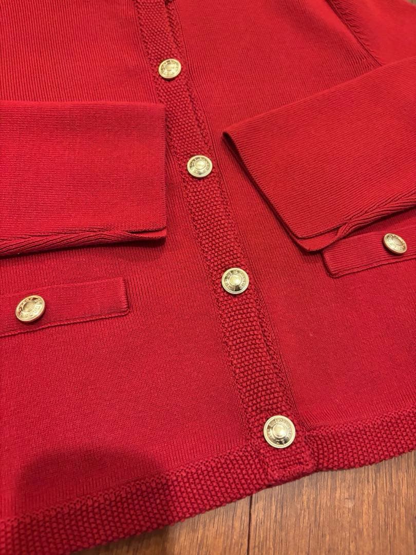 anuans オリジナルボタンノーカラーニットジャケット レッド