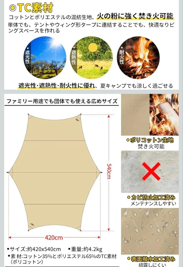 SOOMLOOM ヘキサタープ 4.2m x 5.4m　ポールセット