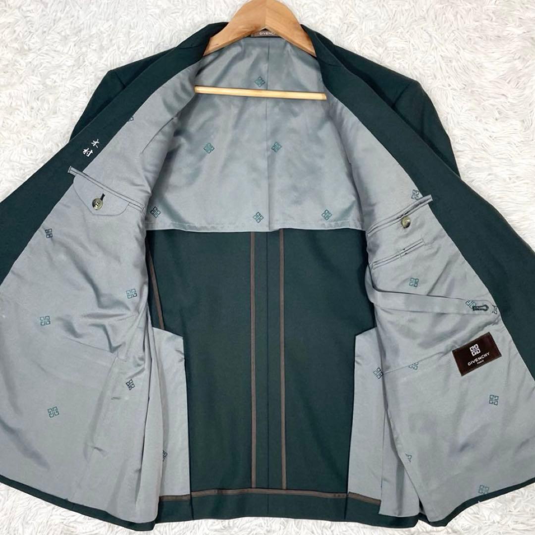 美品✨ジバンシー スーツ セットアップ ダブル 裏地総柄 ロゴ刺繍 カーキ