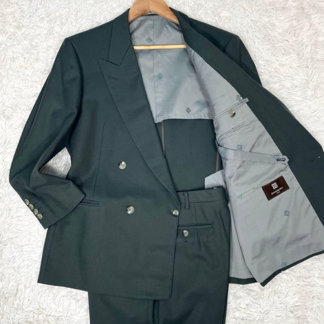 美品✨ジバンシー スーツ セットアップ ダブル 裏地総柄 ロゴ刺繍 カーキ