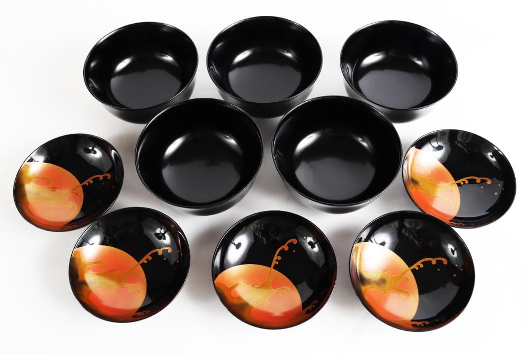 輪島塗 漆光堂 老松 旭日 見返り日の出 蒔絵 吸物椀 五客 共箱 漆器