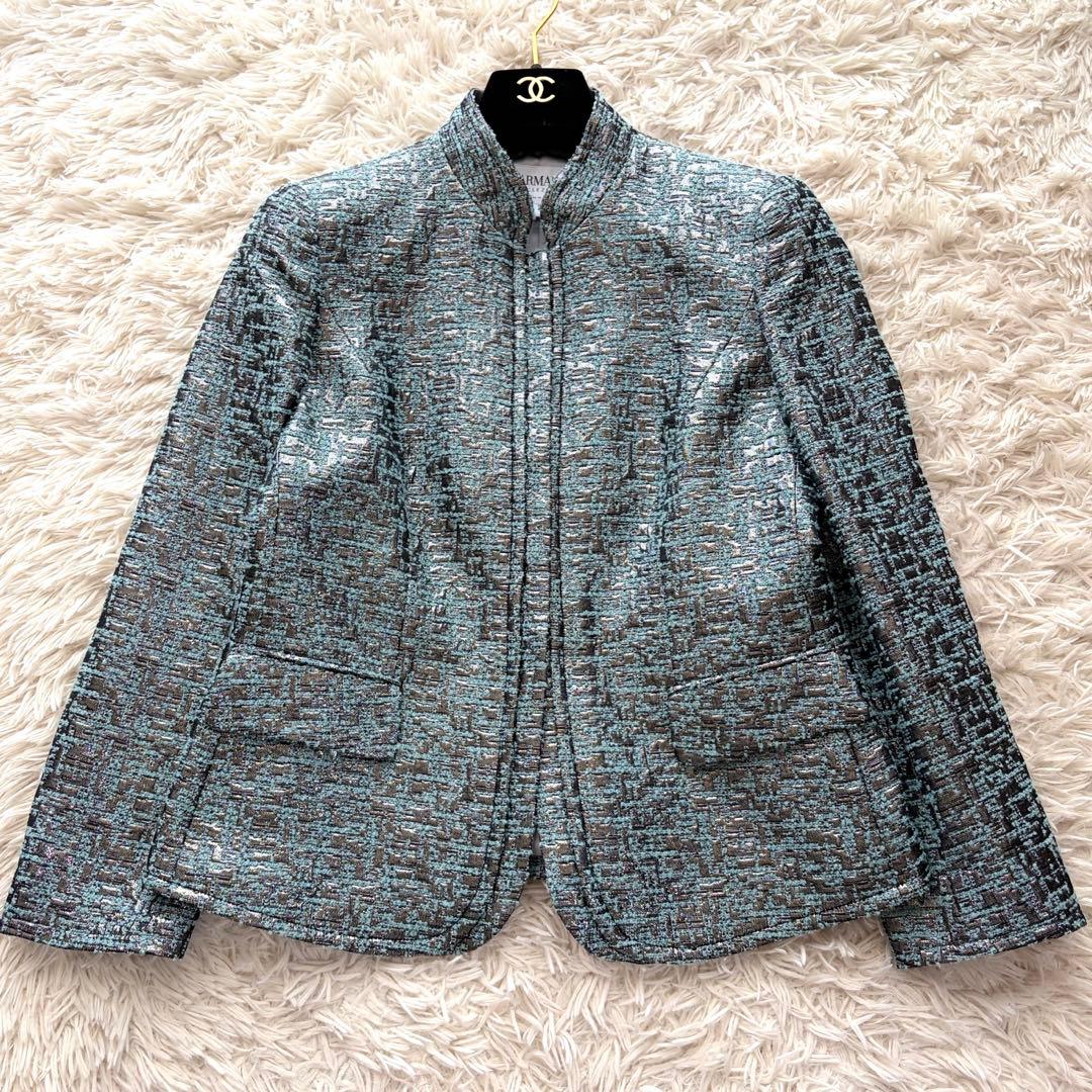 【極美品✨】アルマーニコレツォーニ ジャガードジャケット フォーマル42シルバー