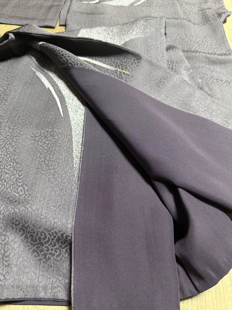 モデルサイズ小紋　霞文　たたき染め　正絹　六通柄袋帯　霞文　箔化省　引箔　丸洗い