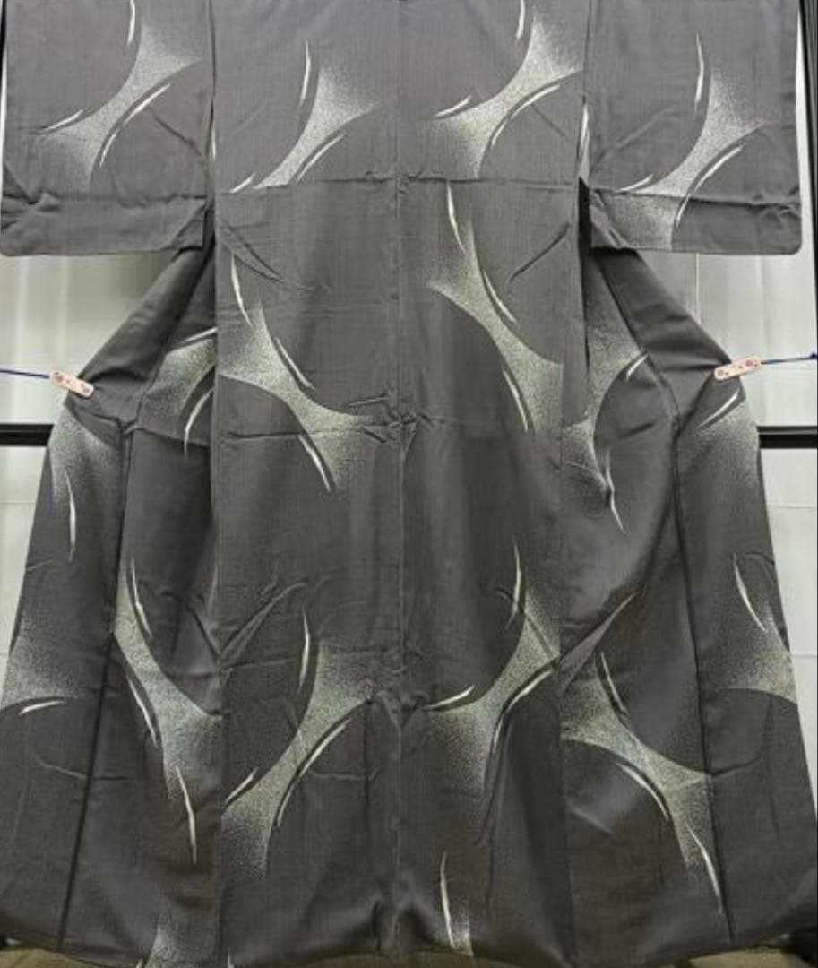 モデルサイズ小紋　霞文　たたき染め　正絹　六通柄袋帯　霞文　箔化省　引箔　丸洗い