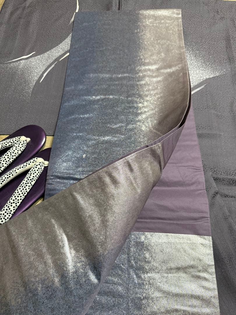 モデルサイズ小紋　霞文　たたき染め　正絹　六通柄袋帯　霞文　箔化省　引箔　丸洗い