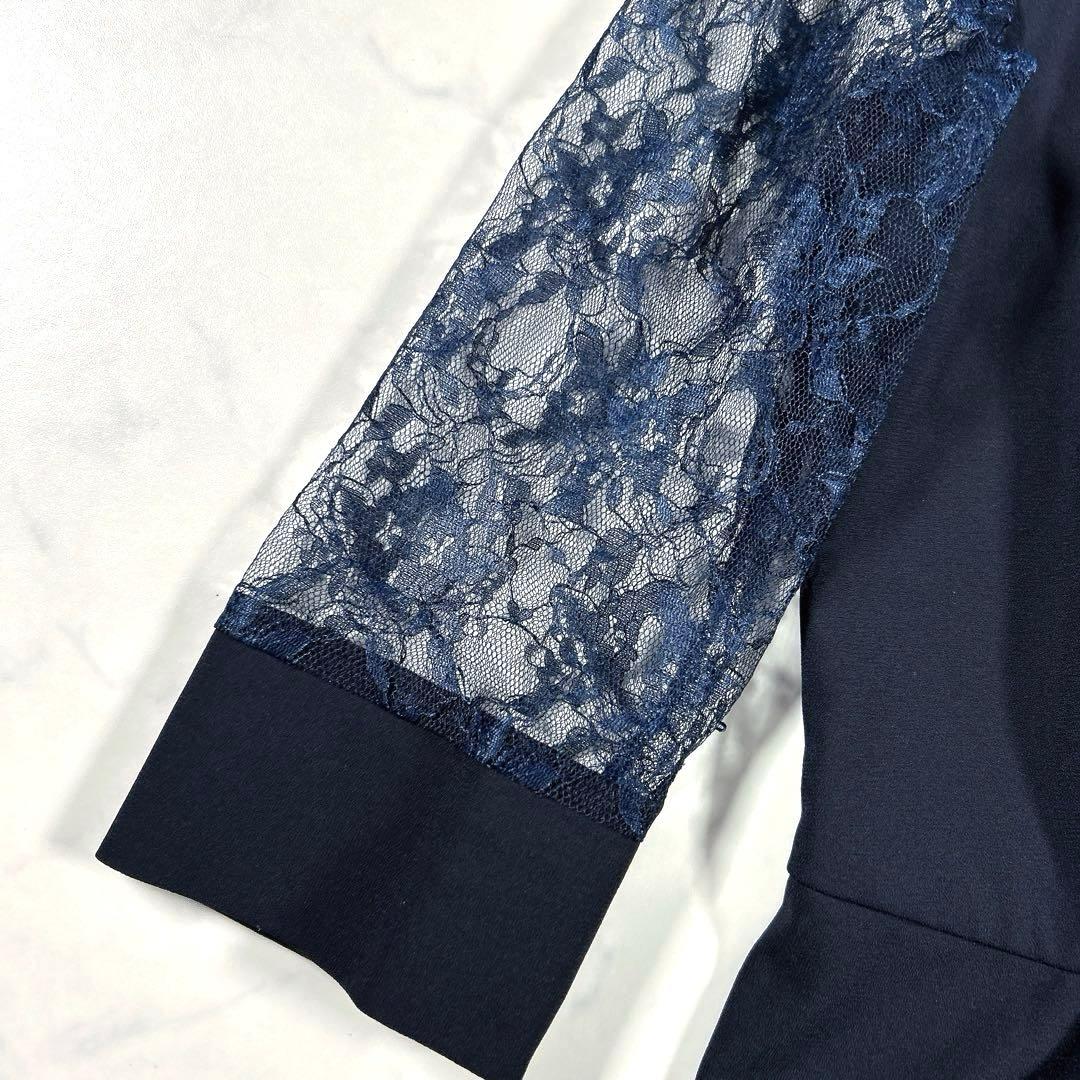 PourVous　ミモレ丈＆七分袖フォーマルパンツレイヤード　ドレス　ネイビー