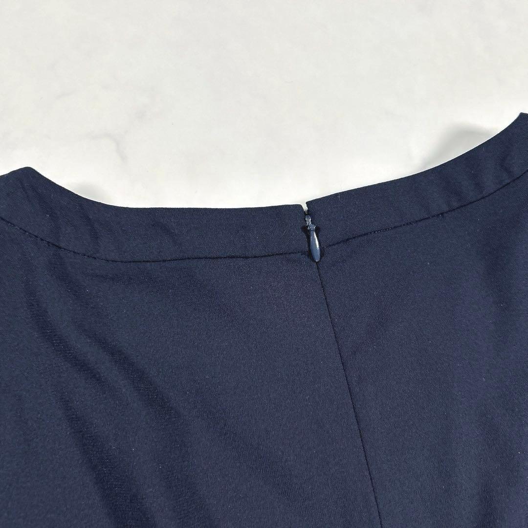 PourVous　ミモレ丈＆七分袖フォーマルパンツレイヤード　ドレス　ネイビー