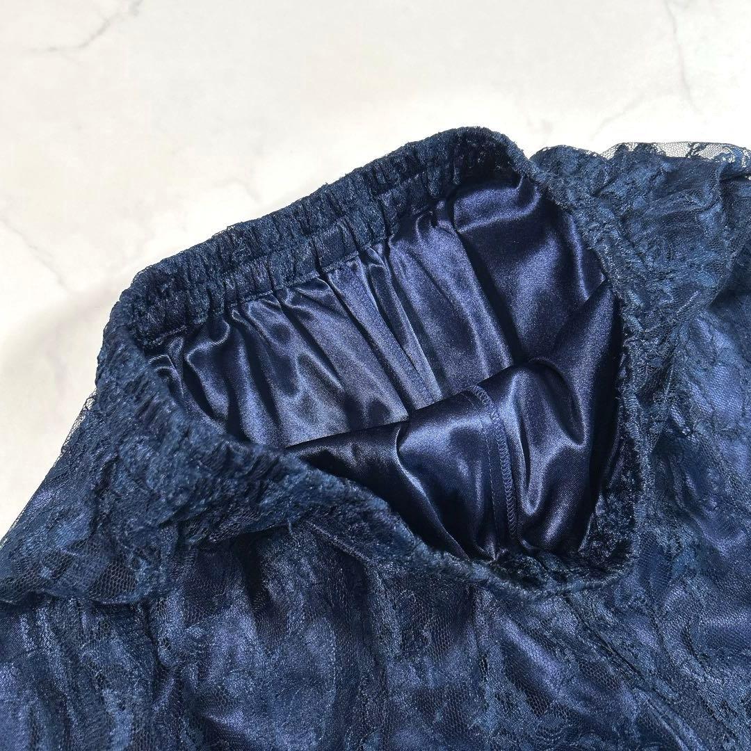 PourVous　ミモレ丈＆七分袖フォーマルパンツレイヤード　ドレス　ネイビー