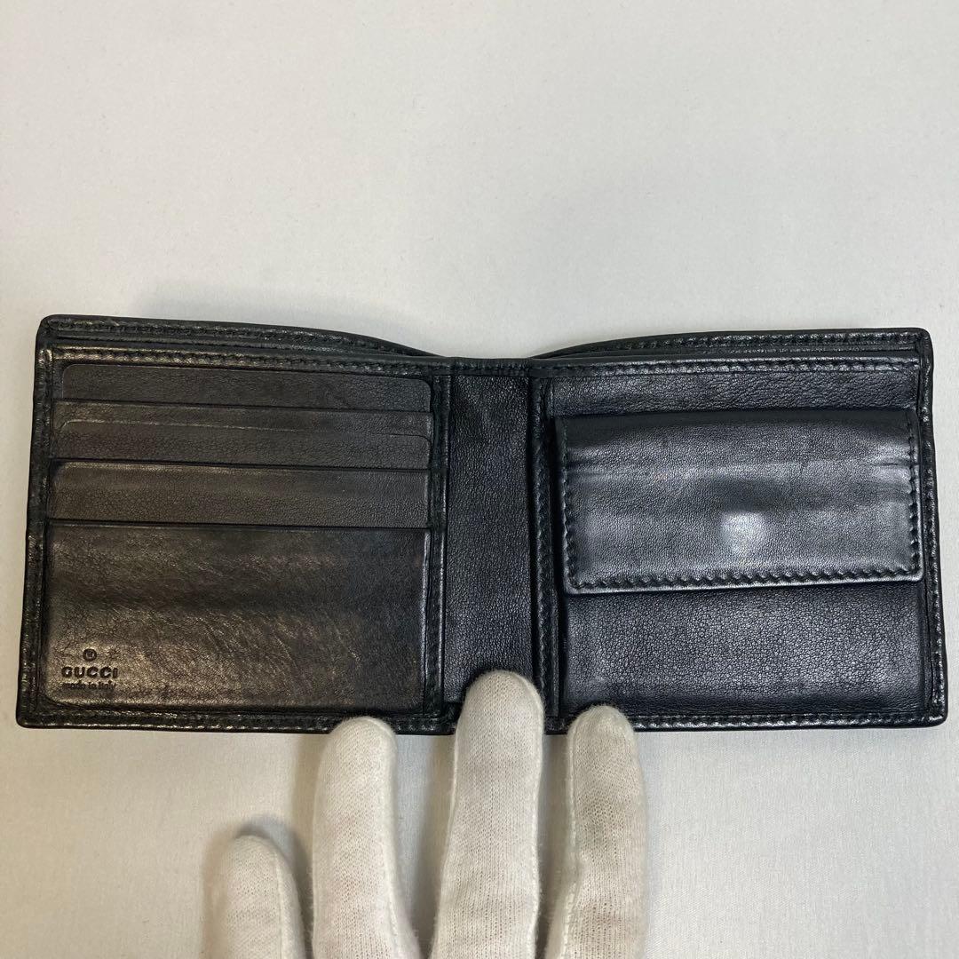 【美品】GUCCIグッチ　二つ折り財布　ブラック　グッチシマ　インターロッキング