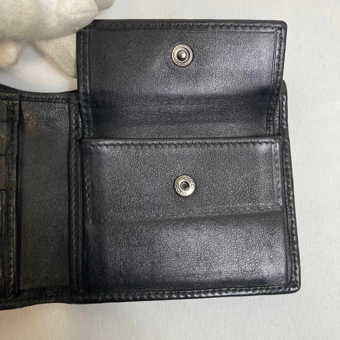【美品】GUCCIグッチ　二つ折り財布　ブラック　グッチシマ　インターロッキング