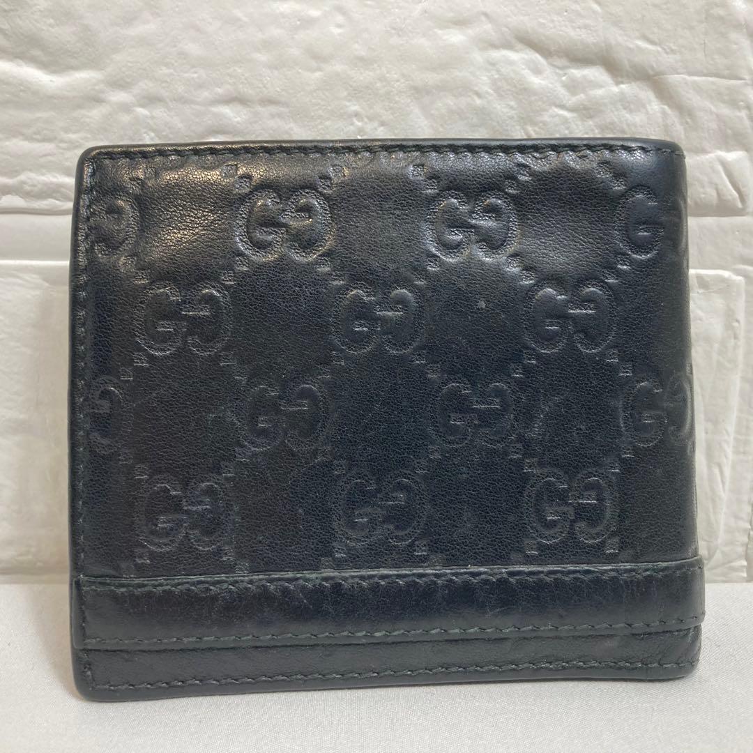 【美品】GUCCIグッチ　二つ折り財布　ブラック　グッチシマ　インターロッキング