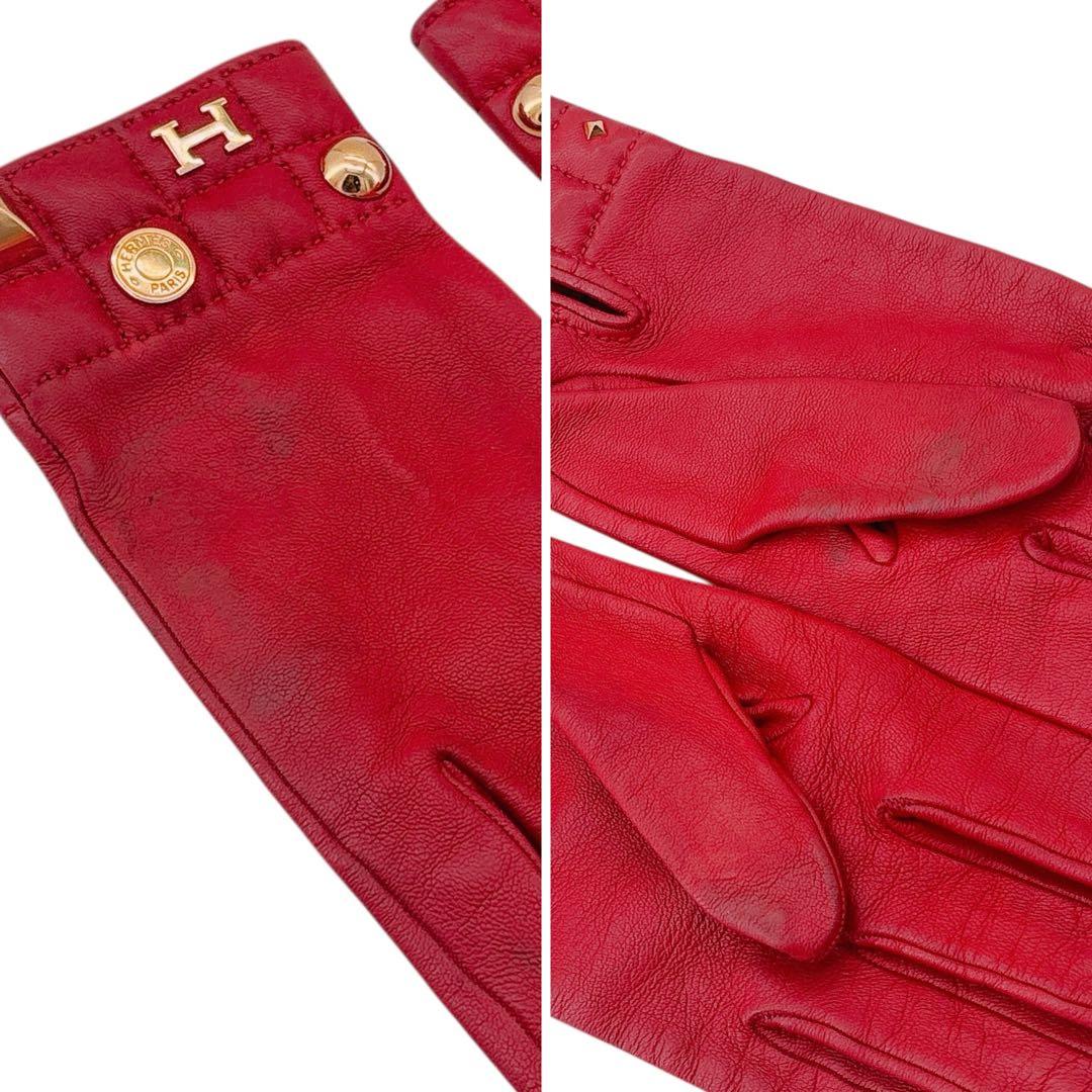 希少エルメス/レザーグローブ/手袋/セリエ メドール/ゴールド金具/7.5