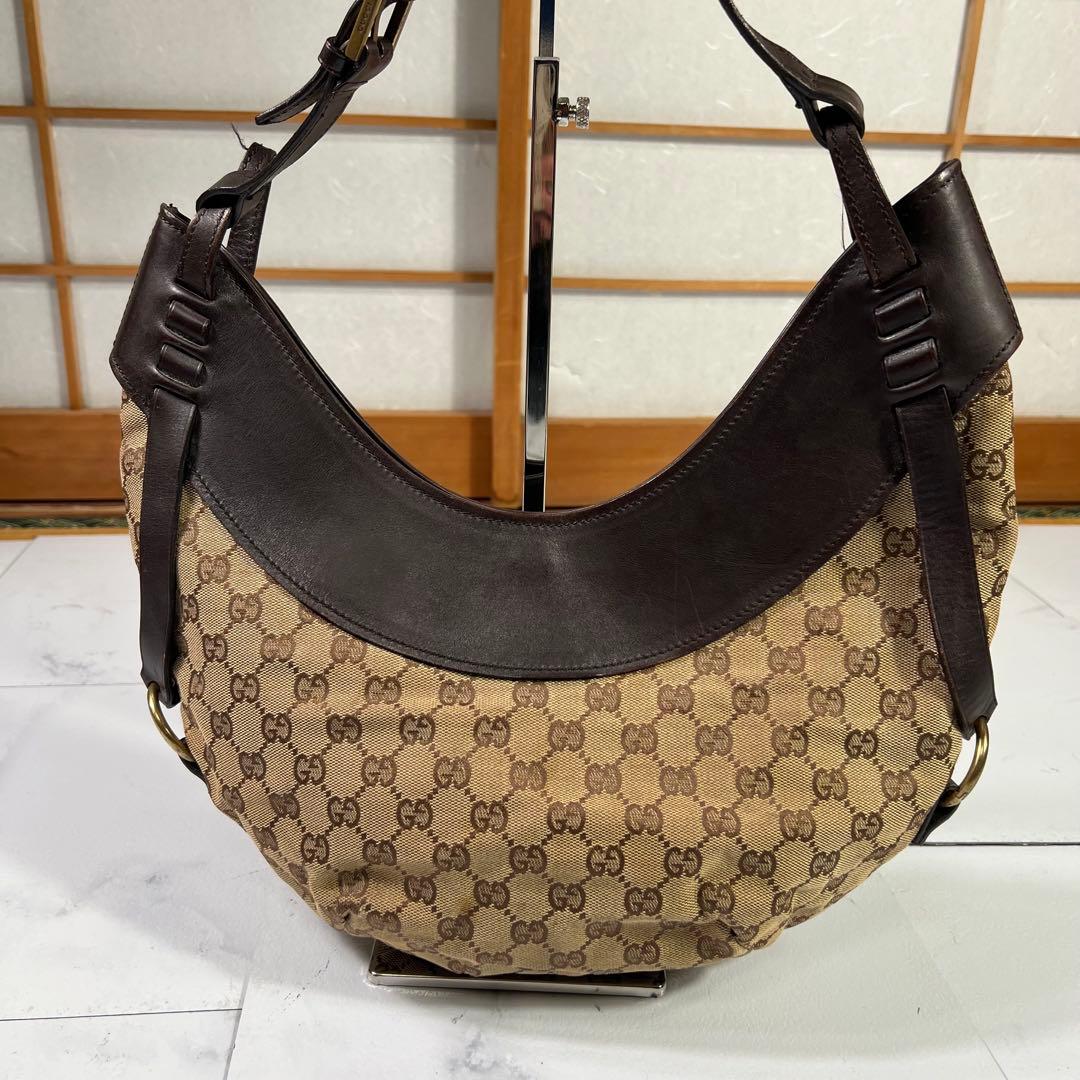 GUCCI グッチ ワンショルダーバッグ 三日月型　GG柄 レザー×キャンバス