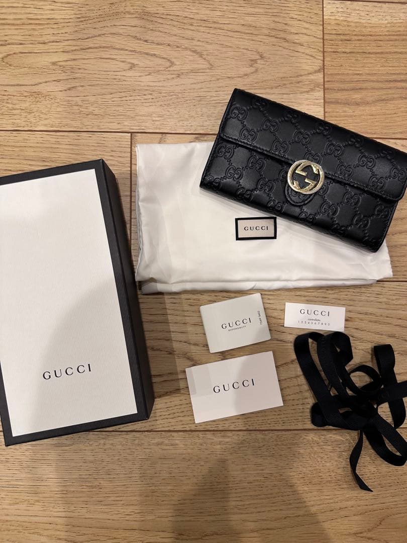 GUCCI グッチ ブラックレザー 長財布