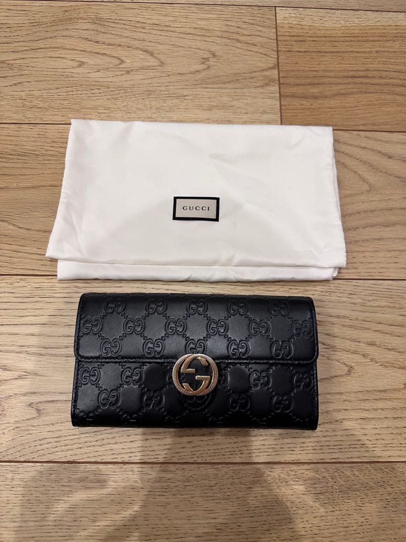 GUCCI グッチ ブラックレザー 長財布