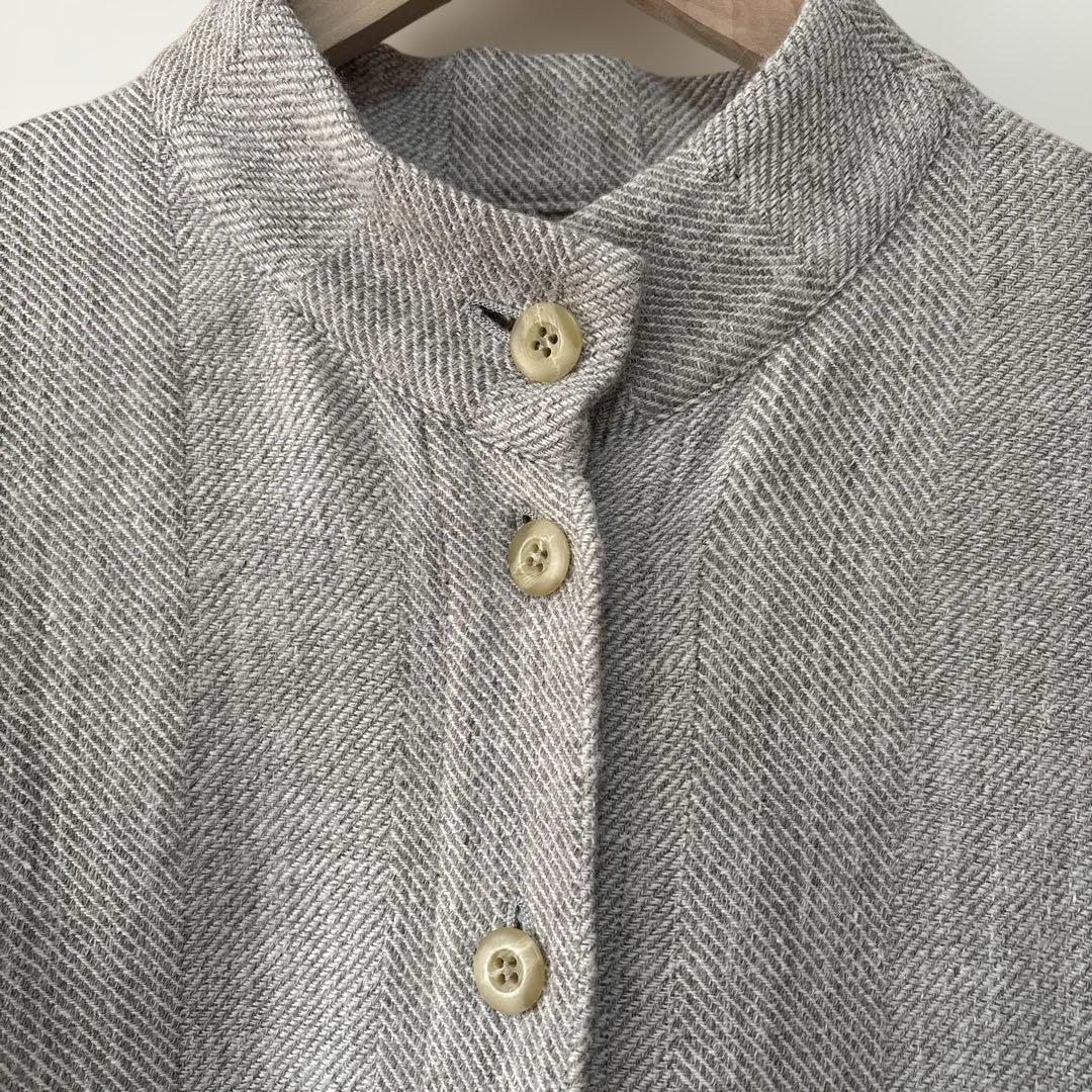 Linenva スタンドカラーコート グレー