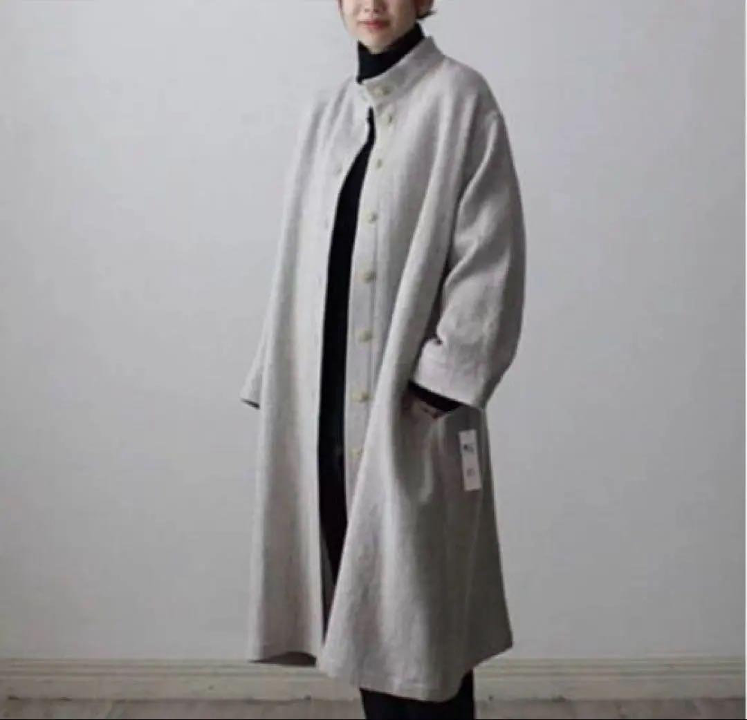 Linenva スタンドカラーコート グレー