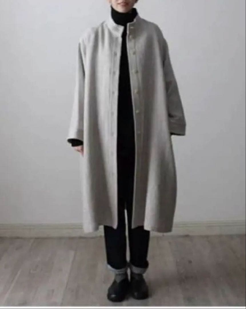 Linenva スタンドカラーコート グレー