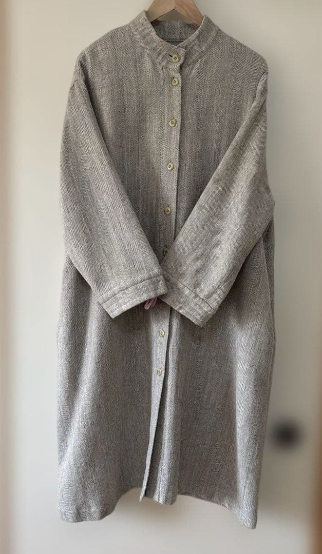 Linenva スタンドカラーコート グレー