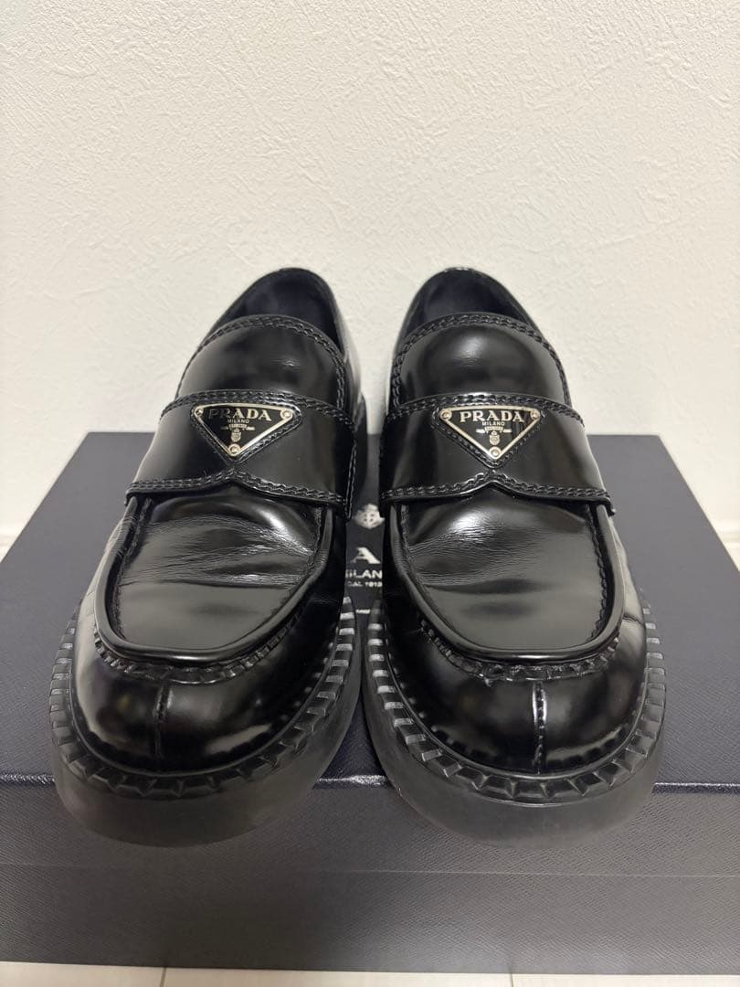 PRADA チョコレートブラッシュドレザーローファー　サイズ UK6 1/2