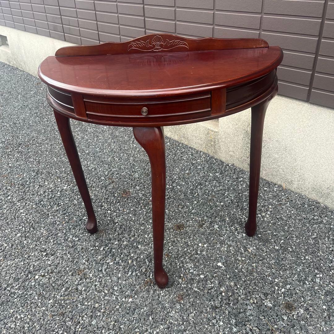 フジ　猫脚コンソール 引き出し付　ハーフムーンテーブル