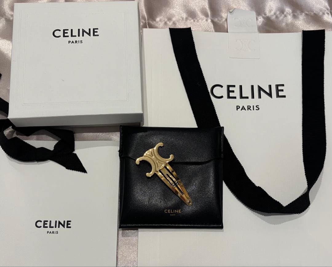 CELINEスナップヘアクリップ2つセット/ゴールドフィニッシュブラス＆スチール