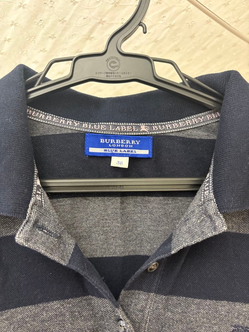 Burberry Blue Label 半袖ポロシャツ 38 ネイビー/グレー