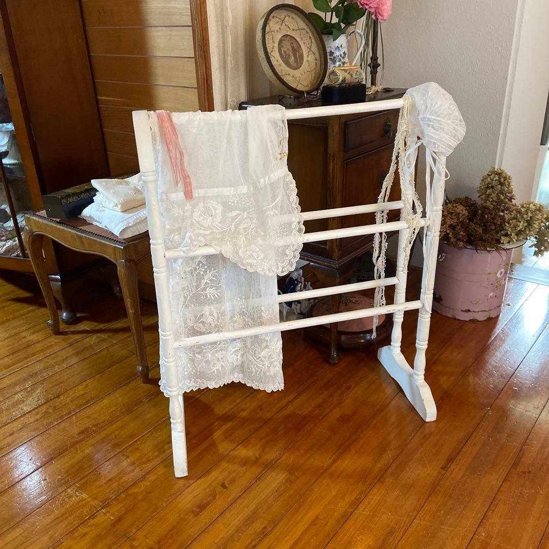 アンティーク キルトラック リネン掛け クロス ブランケット シャビーホワイト