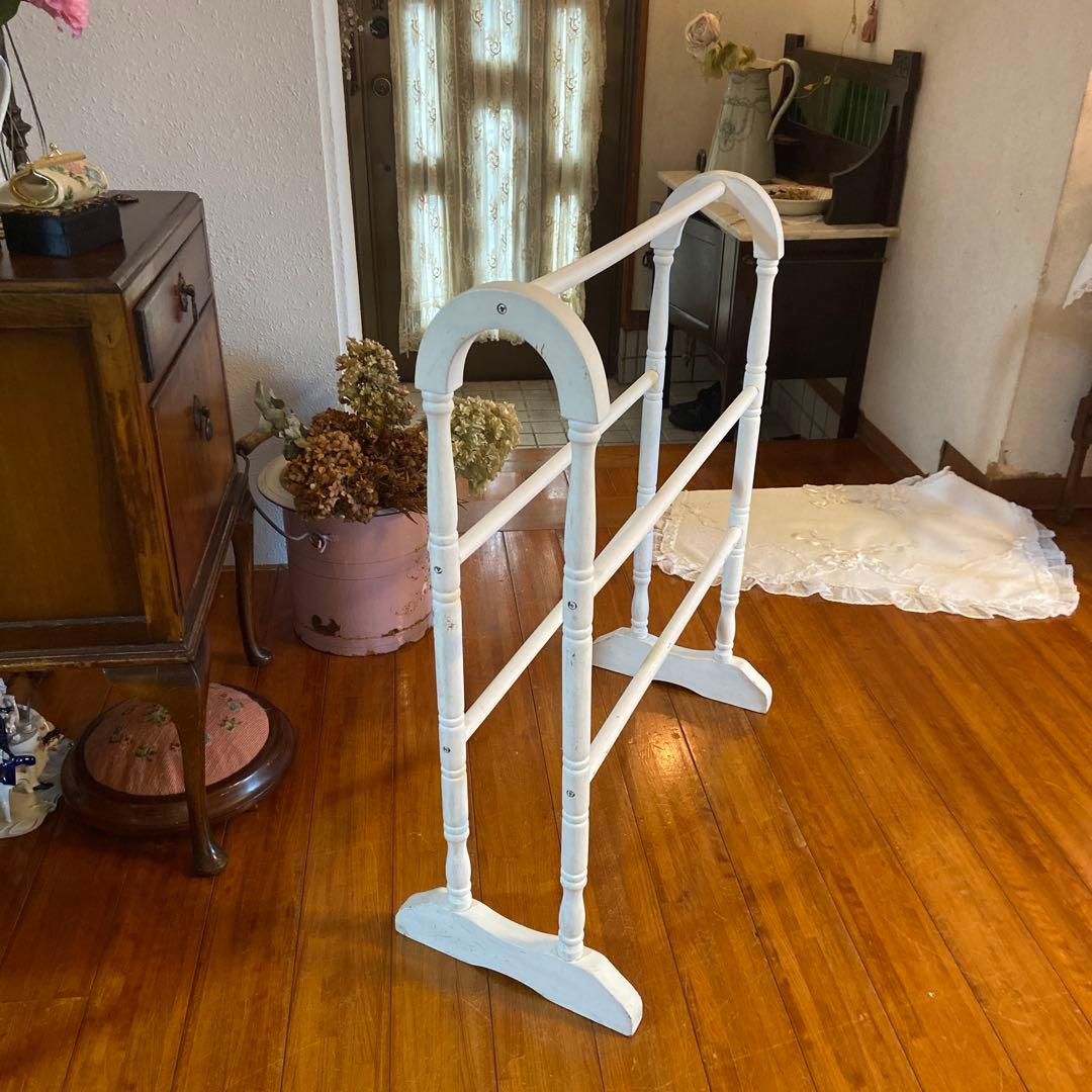 アンティーク キルトラック リネン掛け クロス ブランケット シャビーホワイト