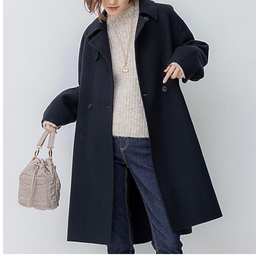 【大きいサイズ】23区　ウールリバーコート　滝沢眞規子さん着用　ブラック　44