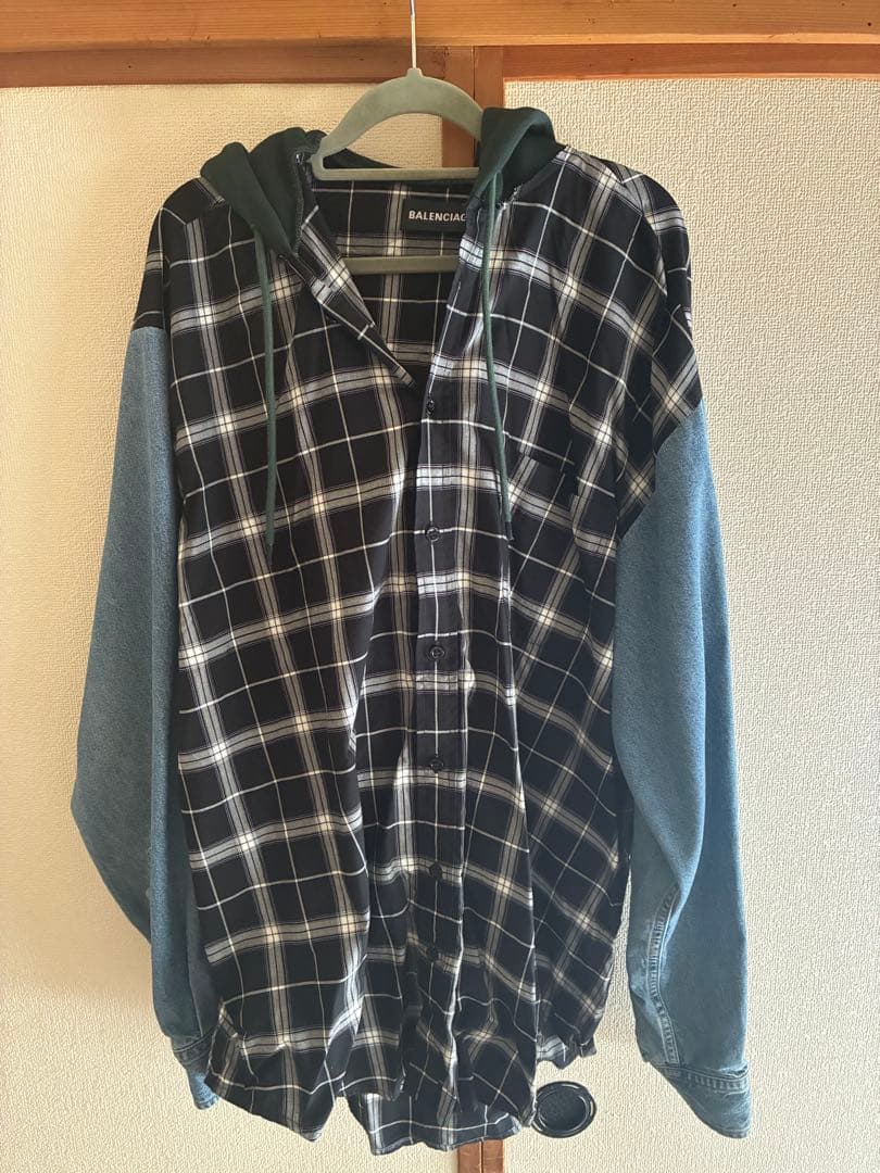 BALENCIAGAバレンシアガツインセット レイヤードデニム切替チェックシャツ