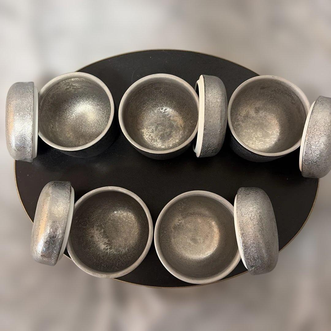 【有田焼】陶悦窯　黒晶銀塗り　蓋付蒸し碗