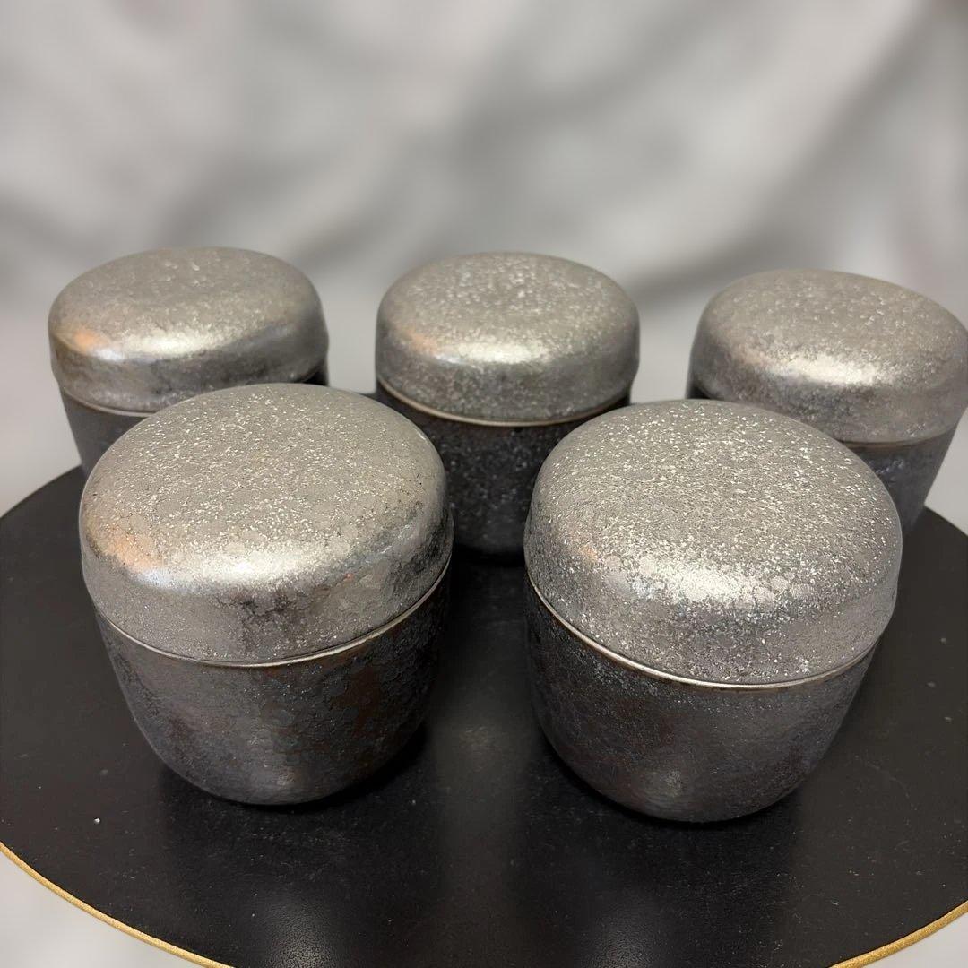 【有田焼】陶悦窯　黒晶銀塗り　蓋付蒸し碗