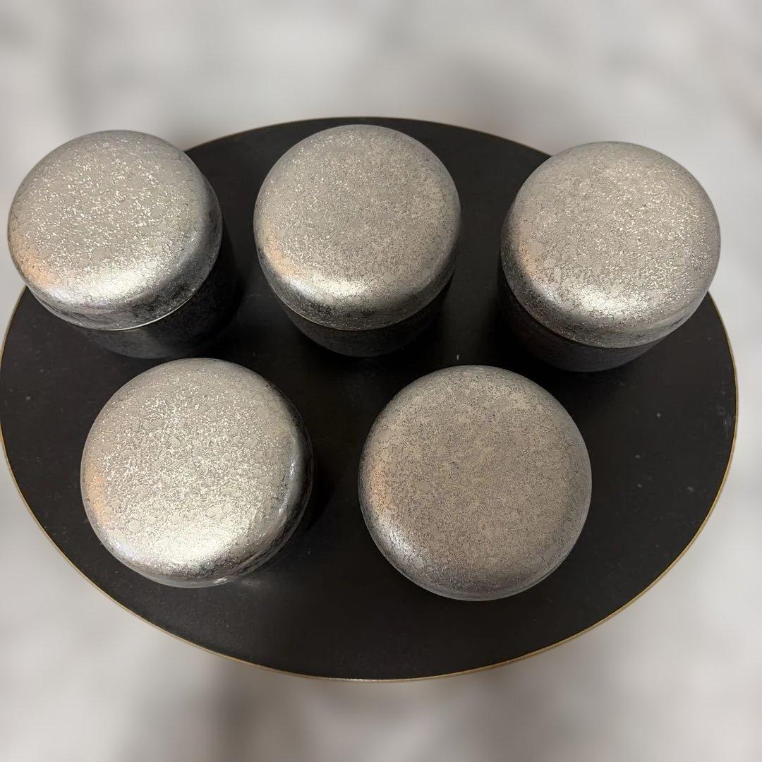 【有田焼】陶悦窯　黒晶銀塗り　蓋付蒸し碗