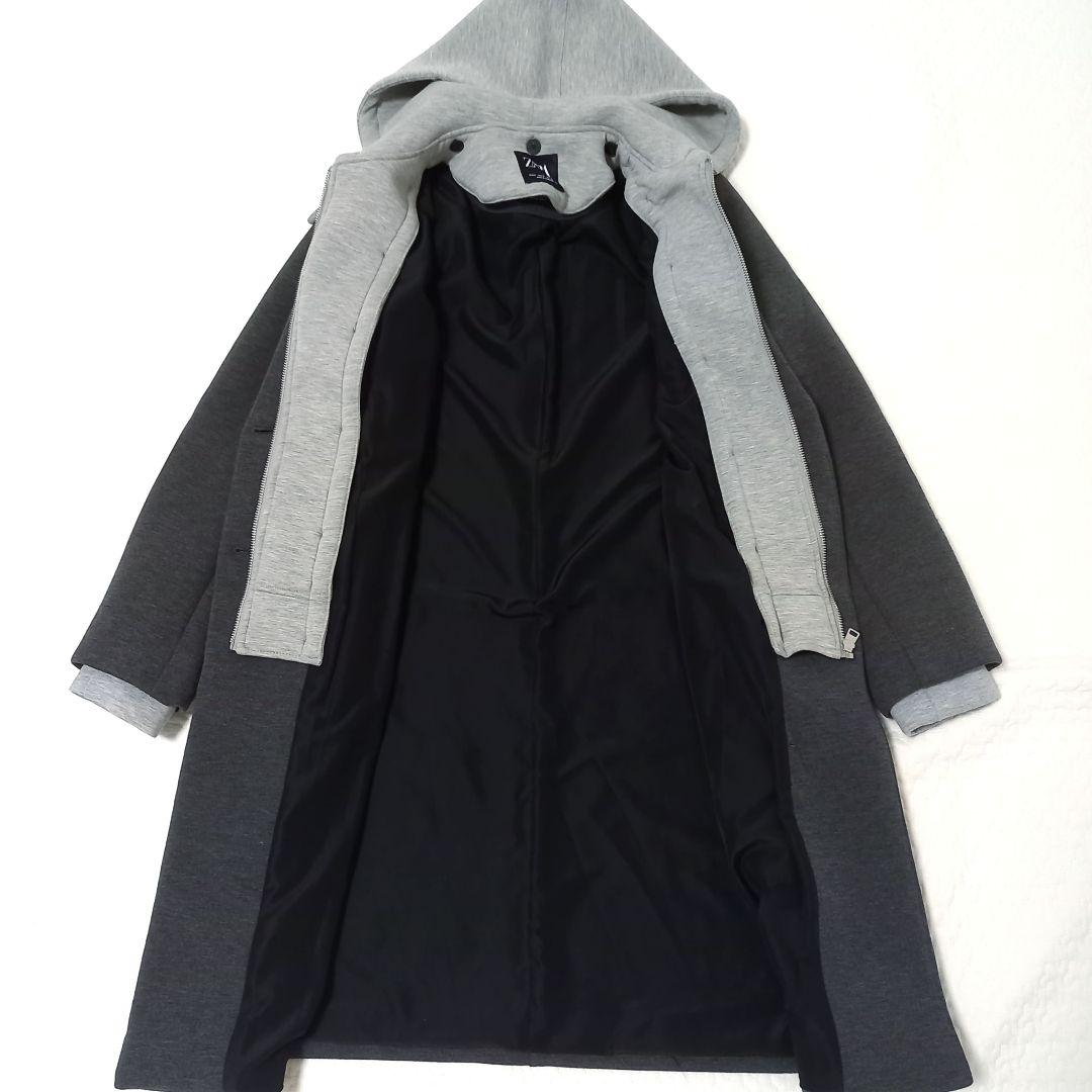 極美品✨ZARA デタッチャブルフードコート ロング チェスター コントラスト