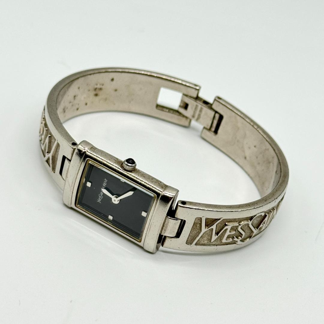 稼働品 YSL イヴサンローラン 腕時計 バングルウォッチ 黒文字盤 箱付き