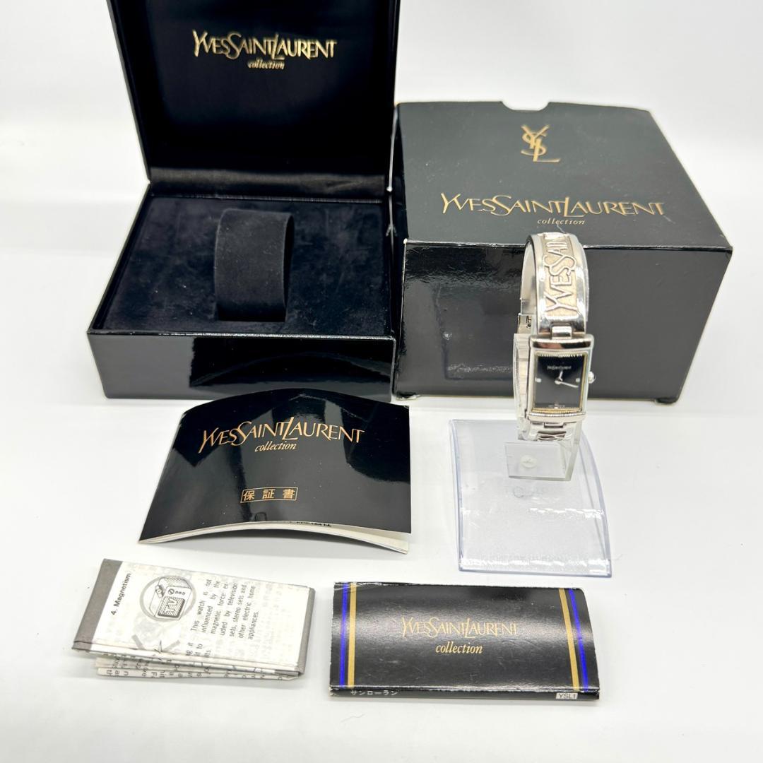 稼働品 YSL イヴサンローラン 腕時計 バングルウォッチ 黒文字盤 箱付き